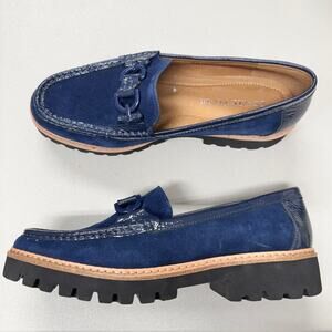 Donald J Pliner Blue Leather Chunky Loafer Shoes Womens 10 Casual Comfort Preppy
